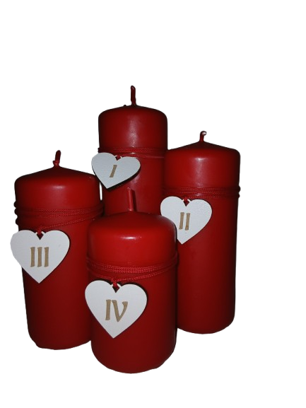 Zestaw świec adwentowych z numerami 1,2,3,4 w kolorze czerwone matowe