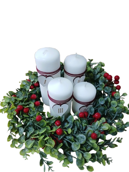 Zestaw świec adwentowych białych z numerami adwentu 1,2,3,4