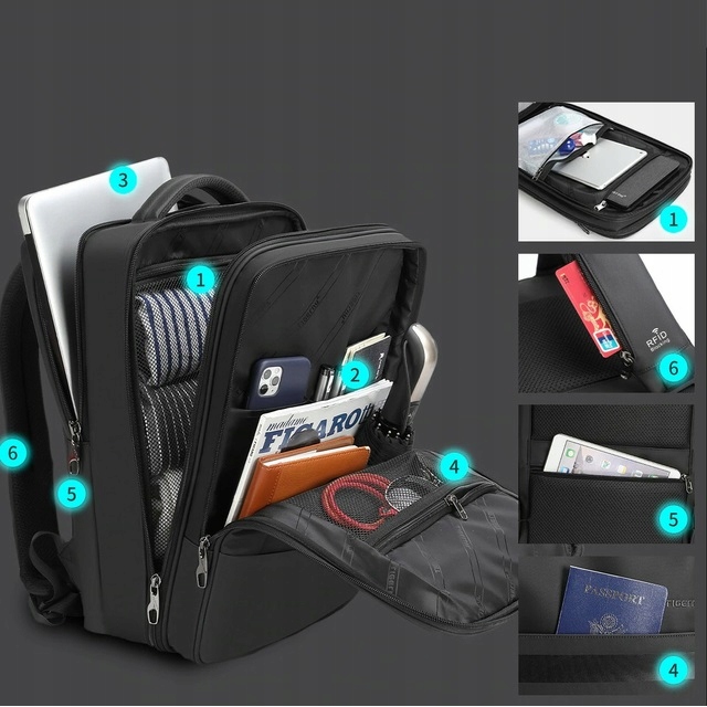 Wnętrze plecaka TIGERNU – komory i kieszenie