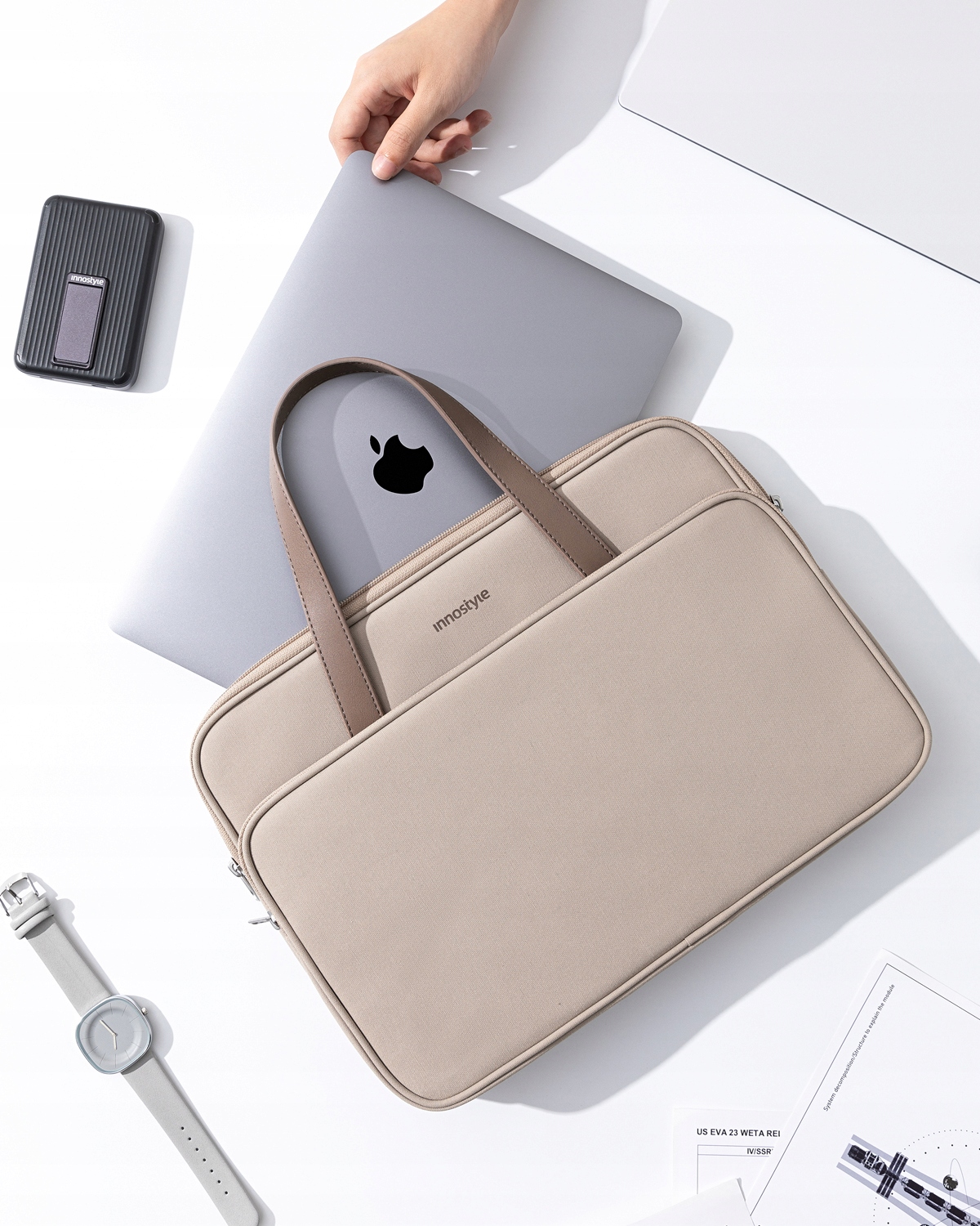 Beżowa Wodoodporna Torba na Laptop 14" INNOSTYLE OMNIPROTECT