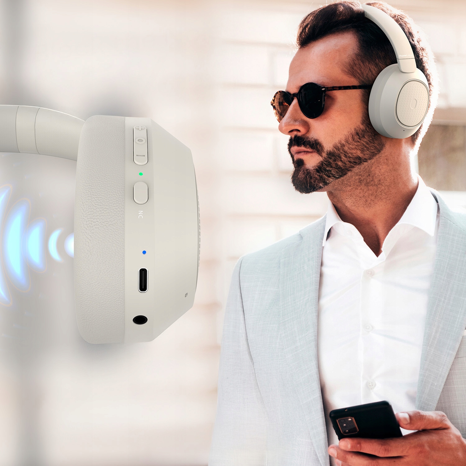 Słuchawki BEZPRZEWODOWE Bluetooth PowerLocus Universe ANC Micro Etui 60h