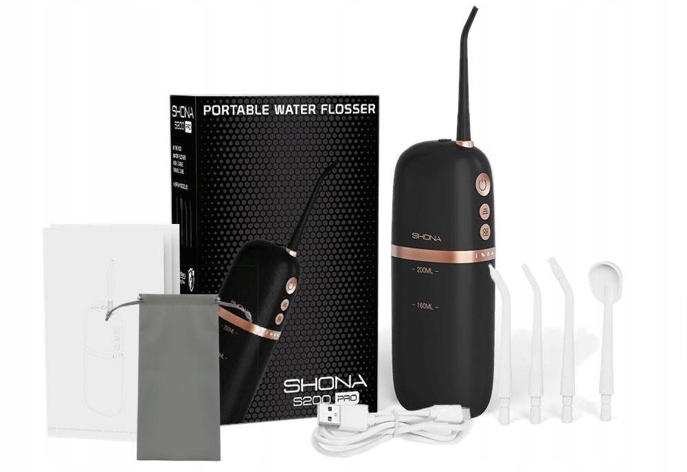 Bezprzewodowy irygator do zębów SHONA S200 PRO z etui i 4 końcówkami