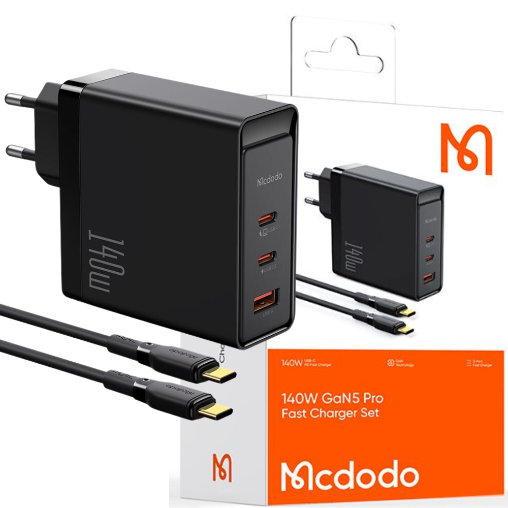 McDodo Ładowarka Sieciowa 140W GAN z 3x USB-C + Kabel do MacBooka