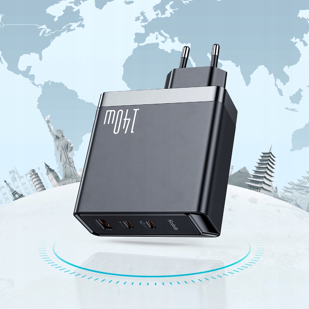 Szybka Ładowarka 140W McDodo GAN 3x USB-C do MacBooka i innych urządzeń