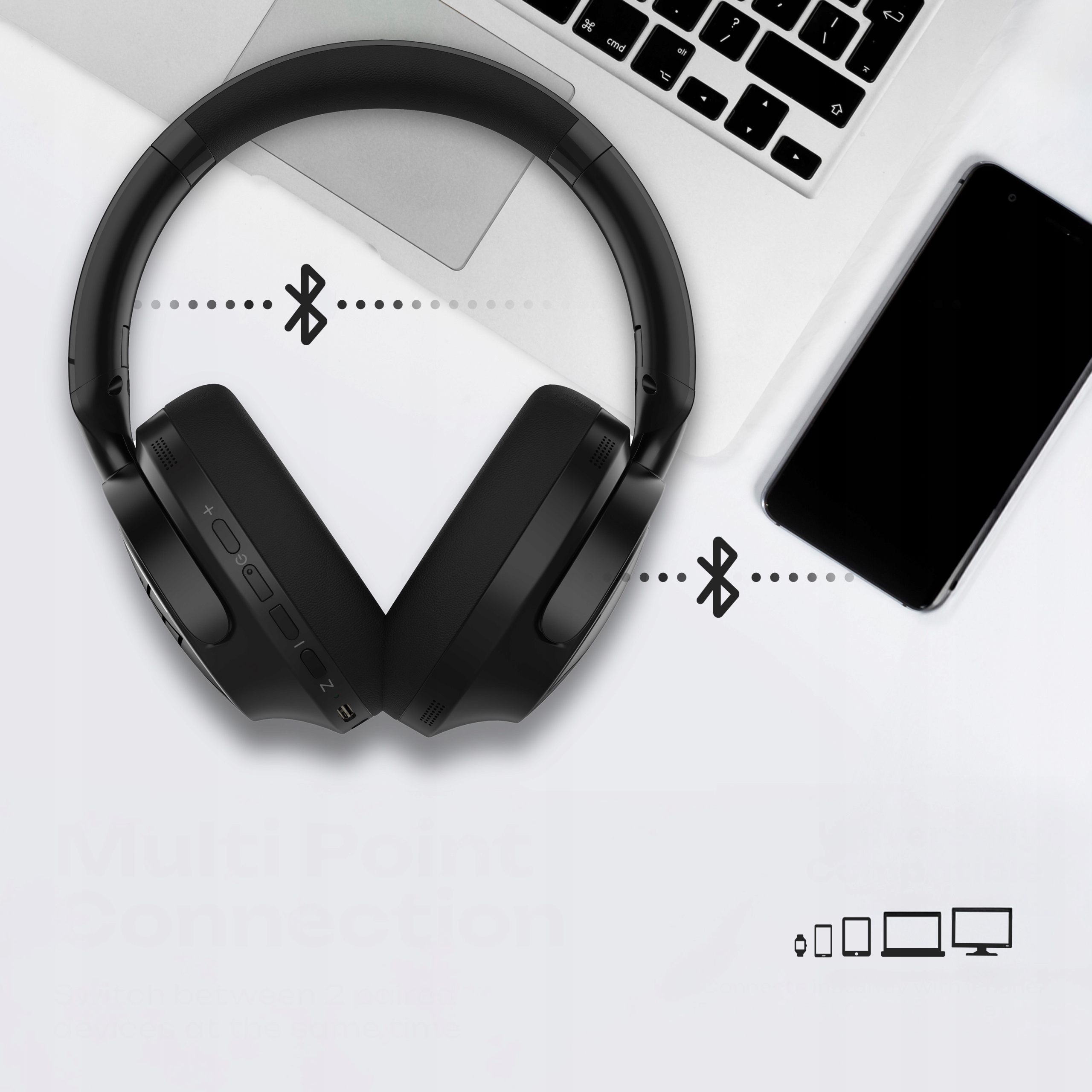 Słuchawki PREMIUM 70h Bluetooth PowerLocus Moonfly / Mikrofon / ANC + Etui