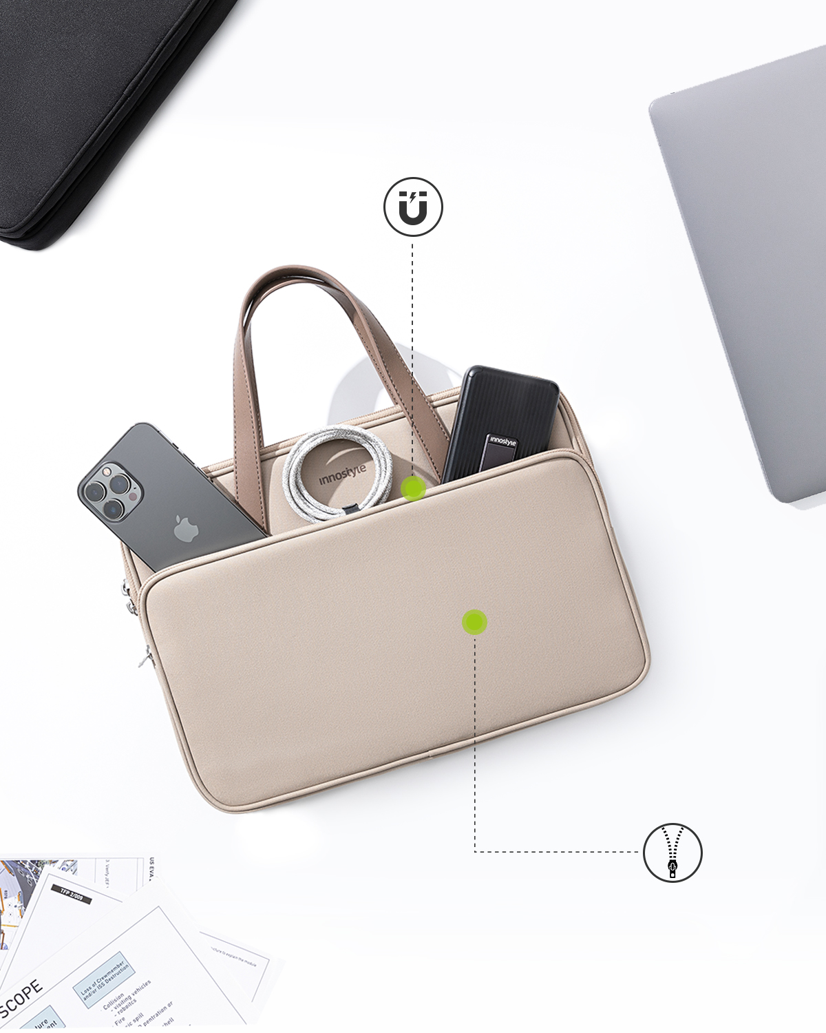 Beżowa Wodoodporna Torba na Laptop 14" INNOSTYLE OMNIPROTECT