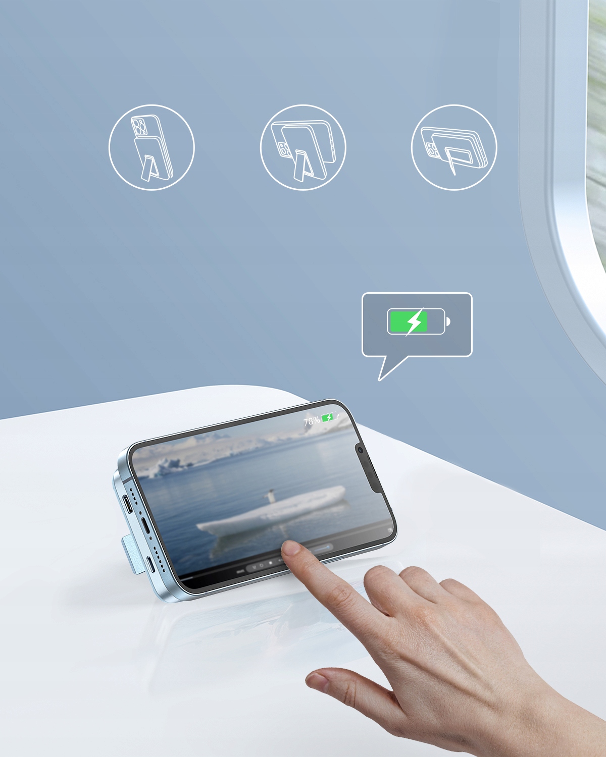 Powerbank Indukcyjny INNOSTYLE 10000mAh MagSafe Niebieski z Stojakiem