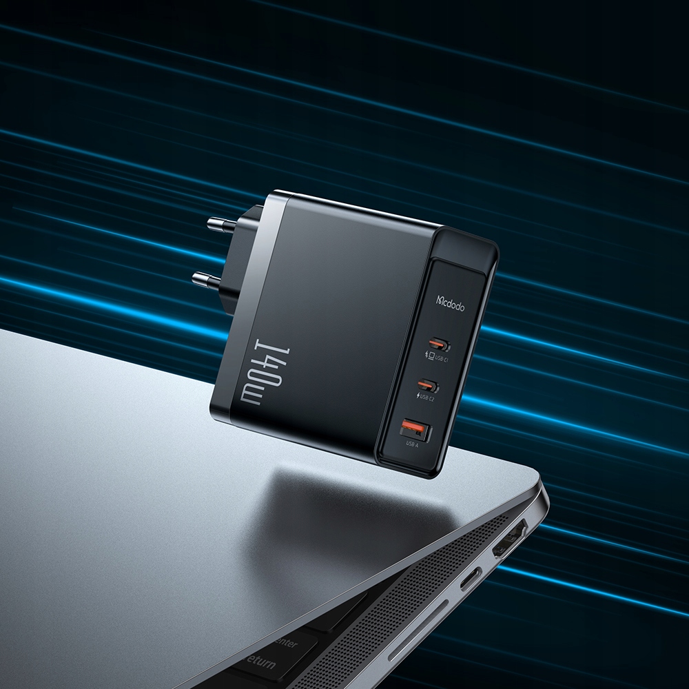 Szybka Ładowarka 140W McDodo GAN 3x USB-C do MacBooka i innych urządzeń