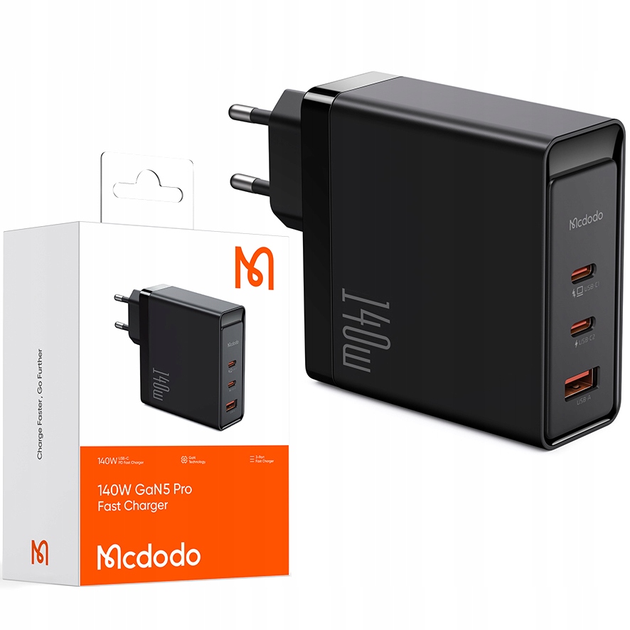 Szybka Ładowarka 140W McDodo GAN 3x USB-C do MacBooka i innych urządzeń