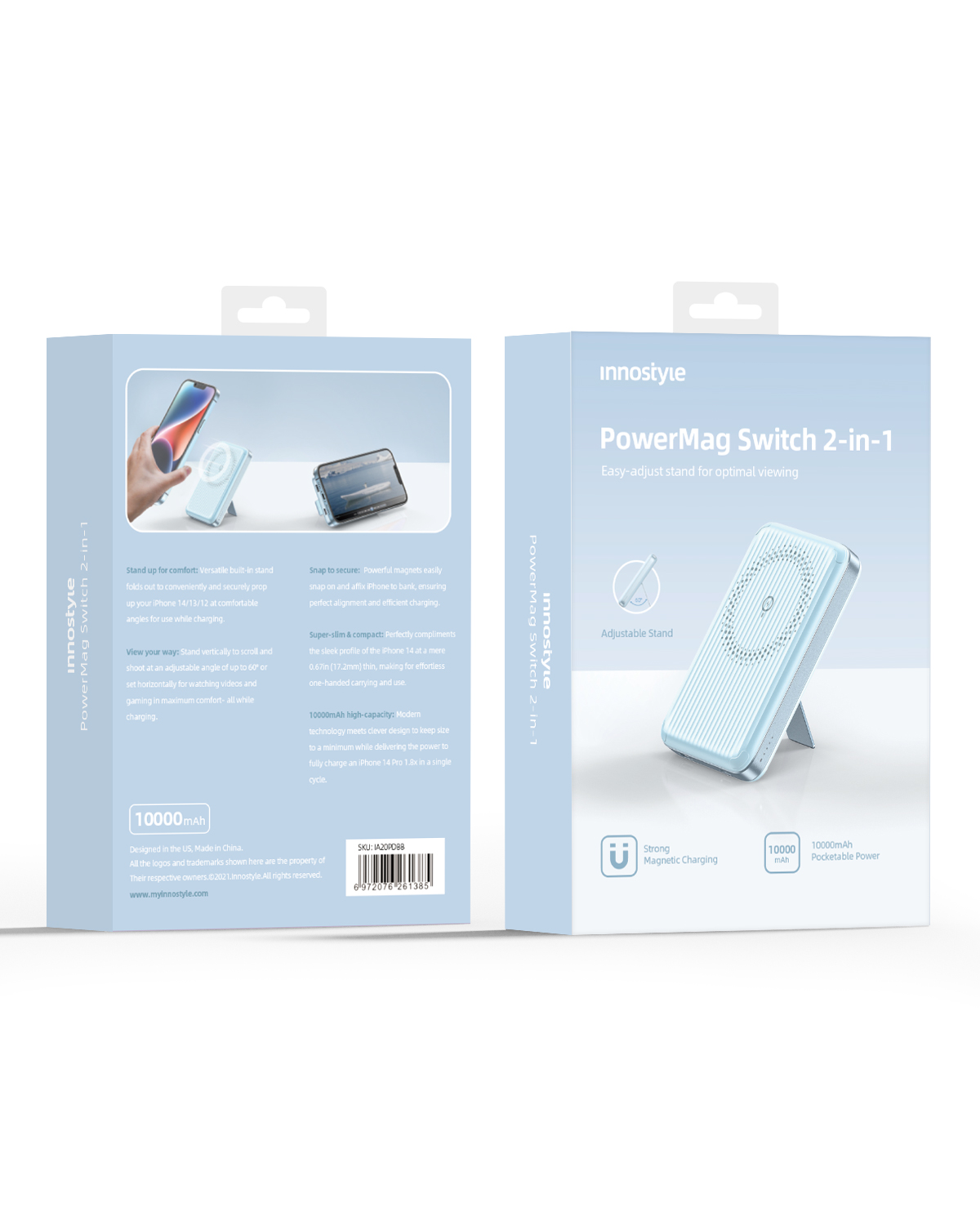 Powerbank Indukcyjny INNOSTYLE 10000mAh MagSafe Niebieski z Stojakiem