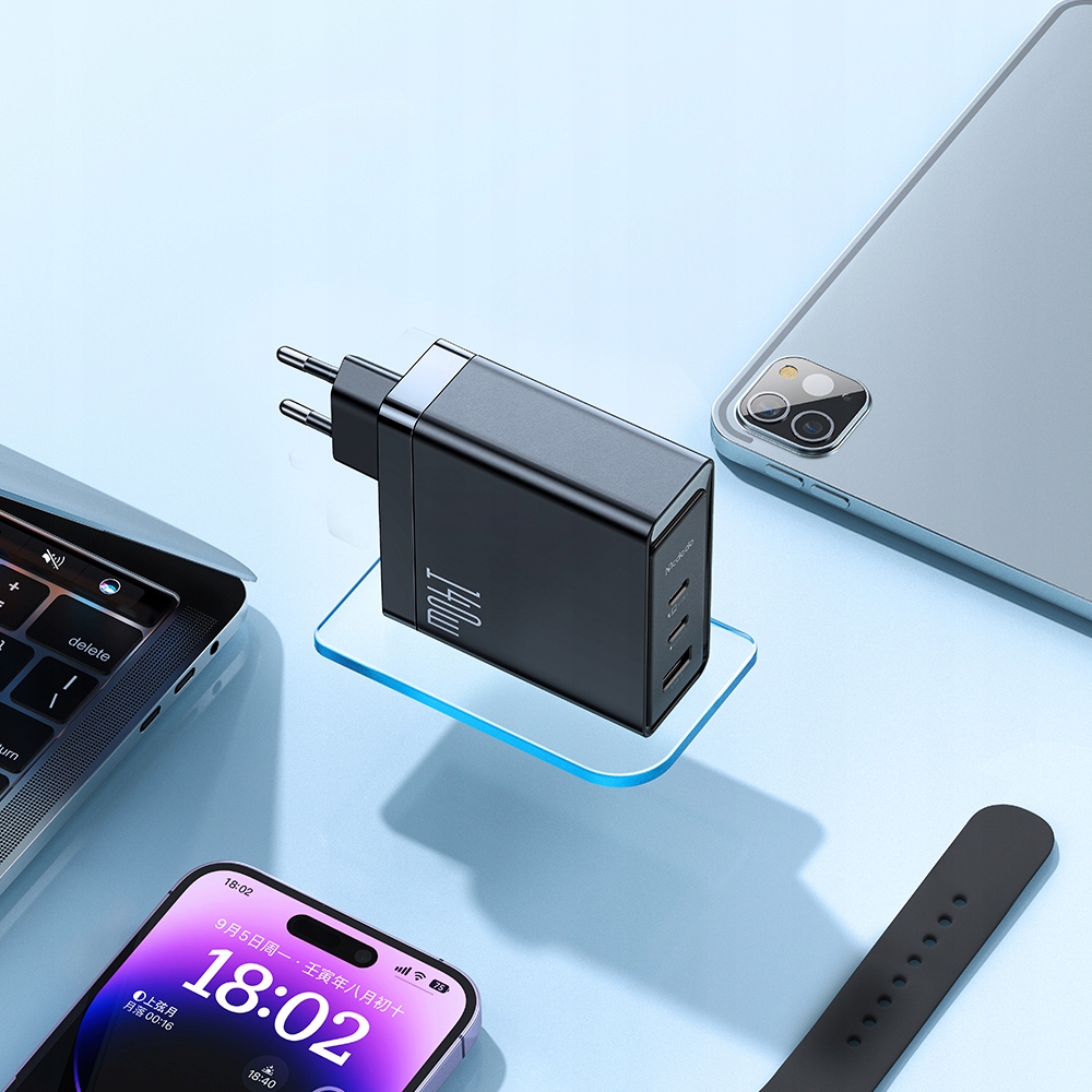 Szybka Ładowarka 140W McDodo GAN 3x USB-C do MacBooka i innych urządzeń