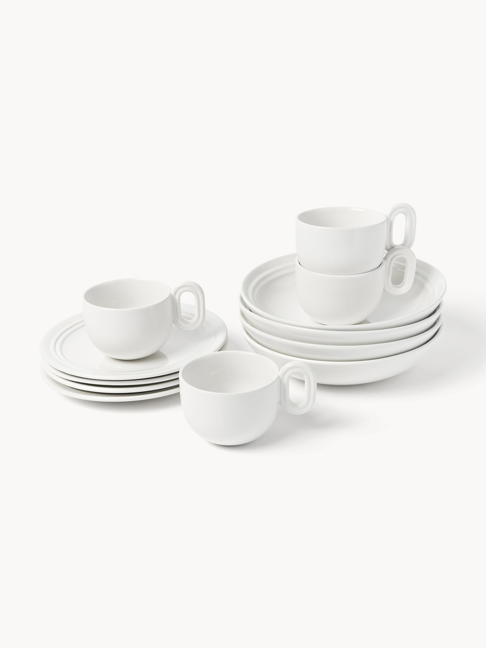 Ręcznie wykonany komplet naczyń śniadaniowych Stevns, dla 4 osób (12 elem.)