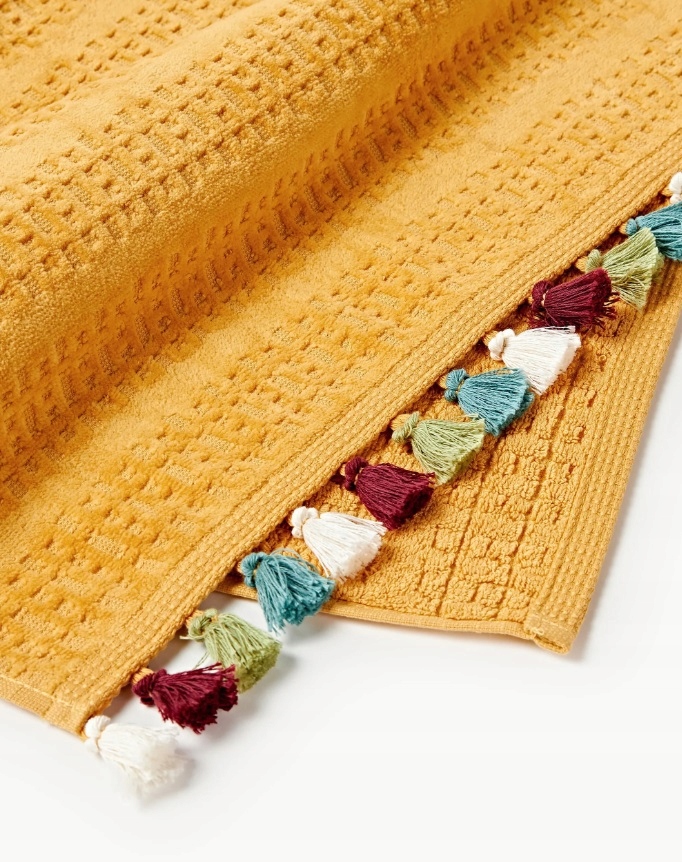 Ręcznik z frędzlami Tallulah Badetuch 100 x 150 cm Musztardowy