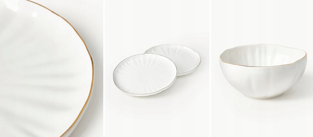 Komplet naczyń śniadaniowych z porcelany z reliefem Sali, dla 4 osób