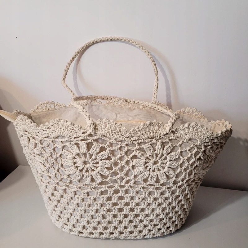 Torba szydełkowa w kolorze kości słoniowej 100% bawełna