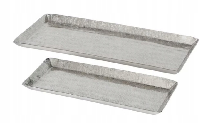 2 x taca dekoracyjna „Arabelle” srebrna, szerokość: 38 -17 cm + 28 -13 cm
