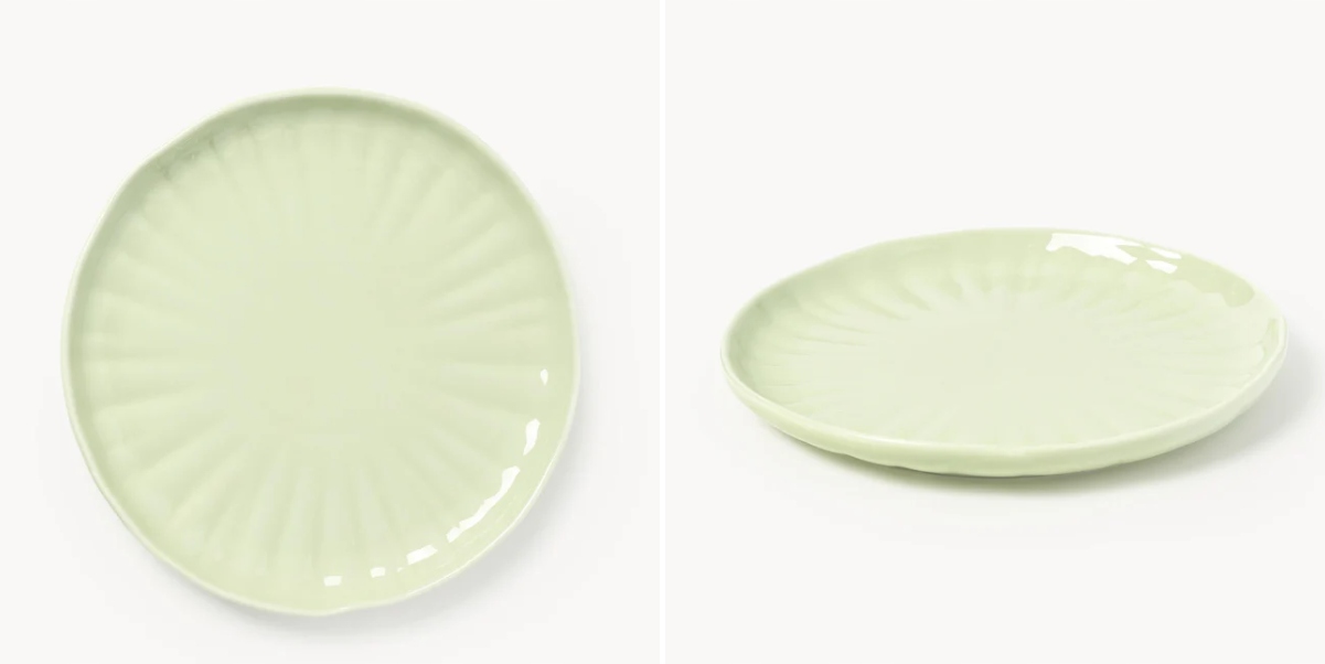 Komplet naczyń z porcelany z reliefem Sali, dla 4 osób 12elem Jasny zielony