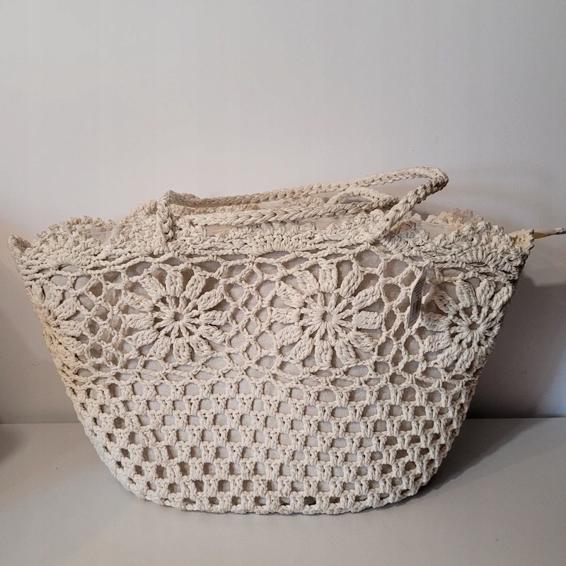 Torba szydełkowa w kolorze kości słoniowej 100% bawełna