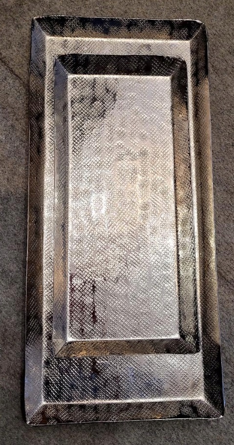 2 x taca dekoracyjna „Arabelle” srebrna, szerokość: 38 -17 cm + 28 -13 cm