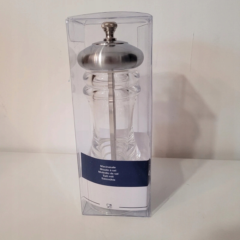 Młynek ręczny tworzywo sztuczne bezbarwny /srebrny 15 cm do soli