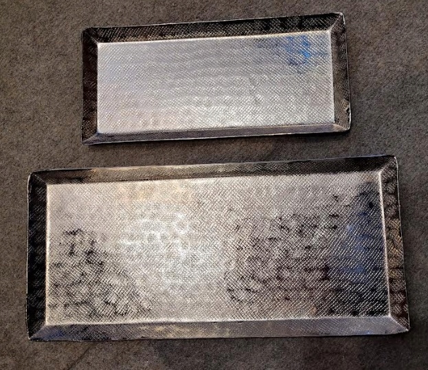 2 x taca dekoracyjna „Arabelle” srebrna, szerokość: 38 -17 cm + 28 -13 cm