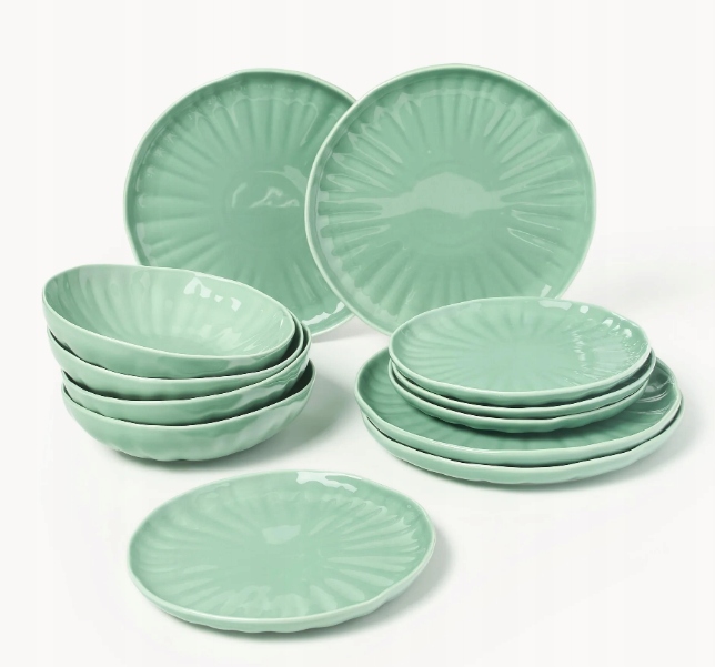 Komplet naczyń z porcelany z reliefem Sali dla 4 osób 12elem Miętowy