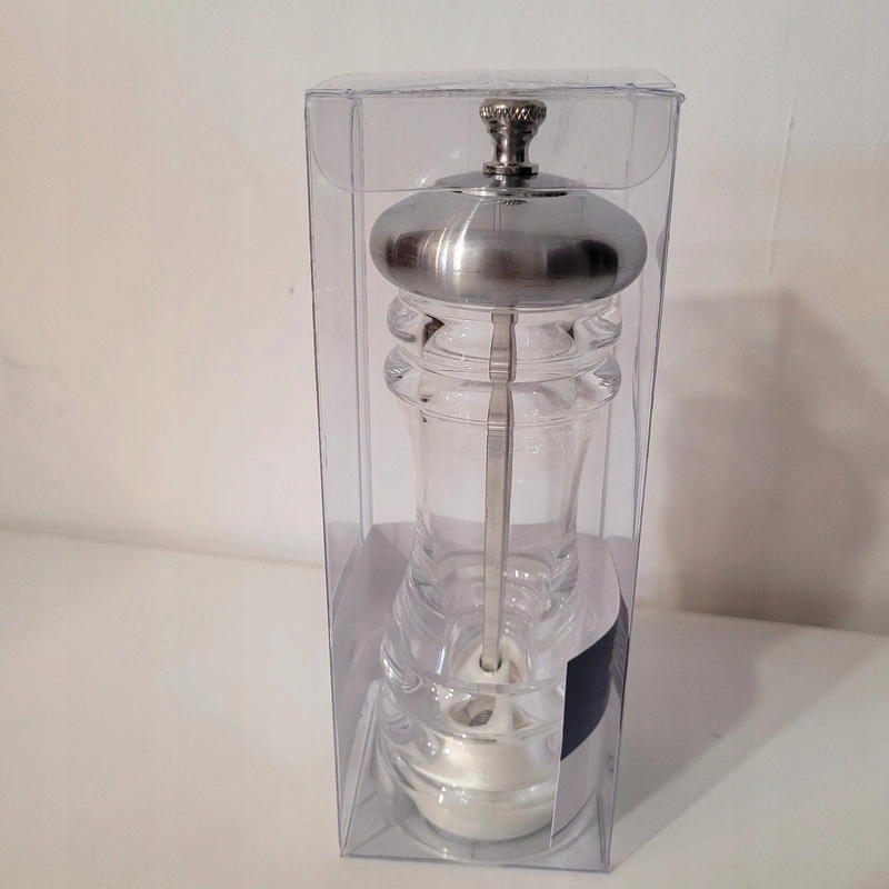 Młynek ręczny tworzywo sztuczne bezbarwny /srebrny 15 cm do soli