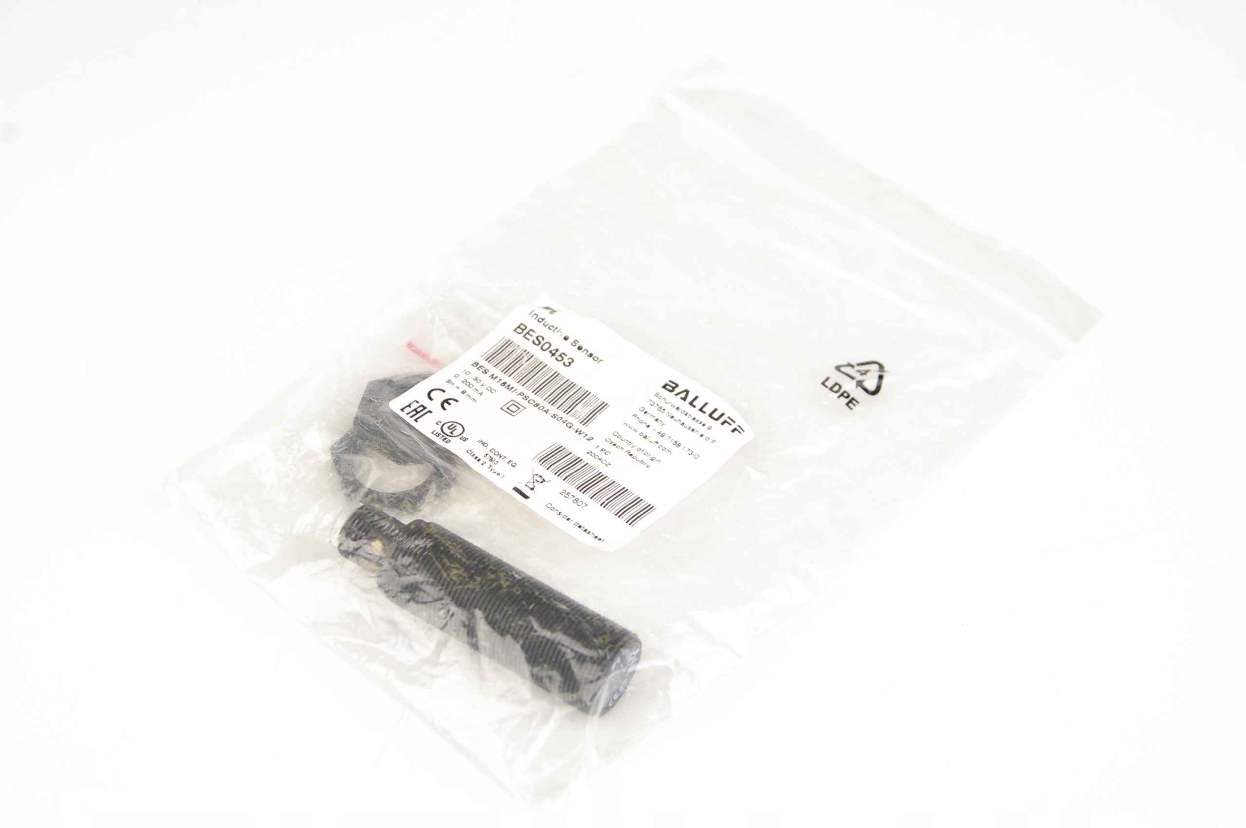 Balluff BES0453 BES M18MI-PSC80A-S04G-W12 Sensor · ID 115255109 · Photo 1