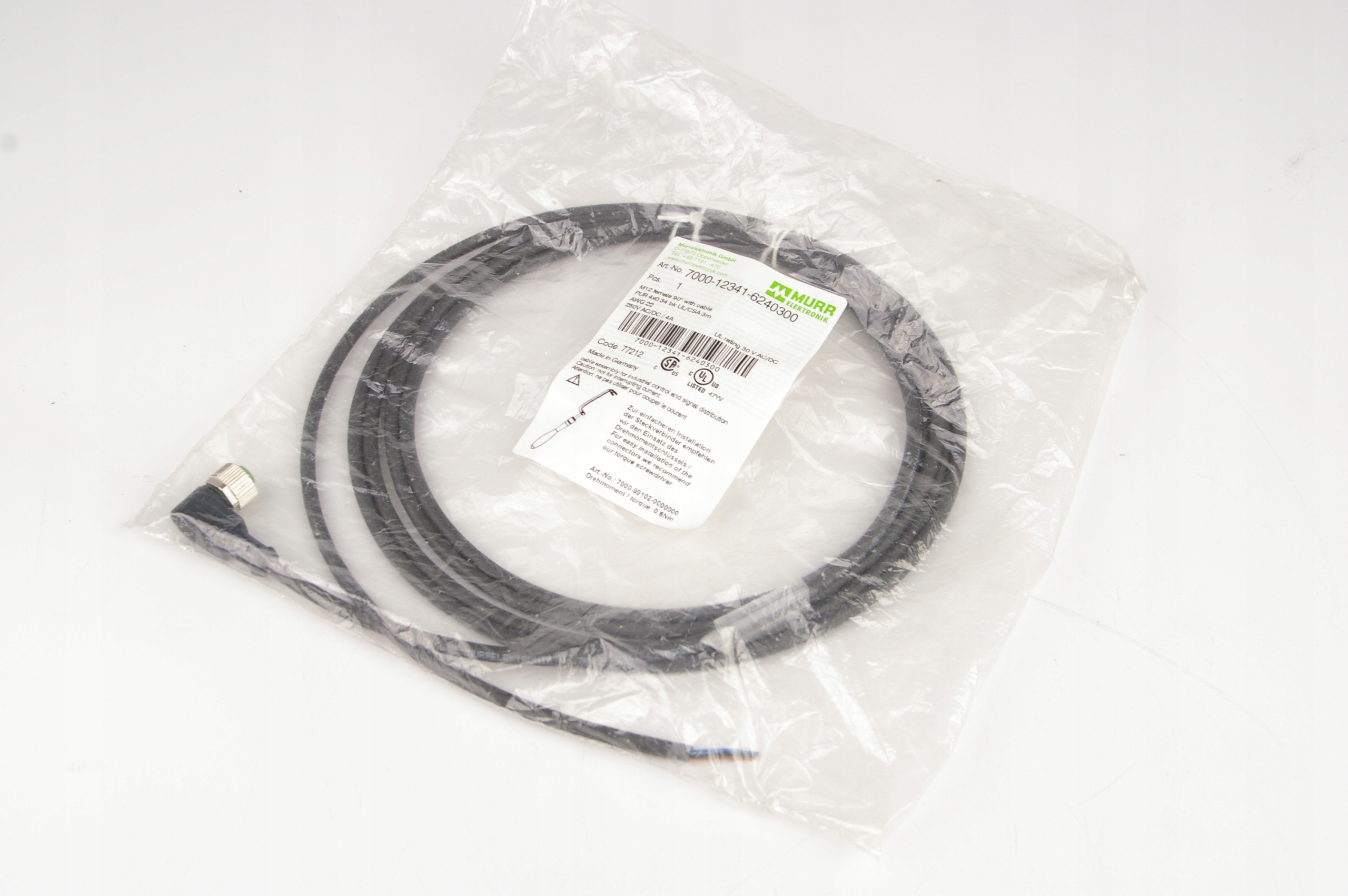 MURRELKTRONIK 7000-12341-6240300 Kabel z gniazdem M12, kątowy, 3m · ID 115253176 · Zdjęcie 1