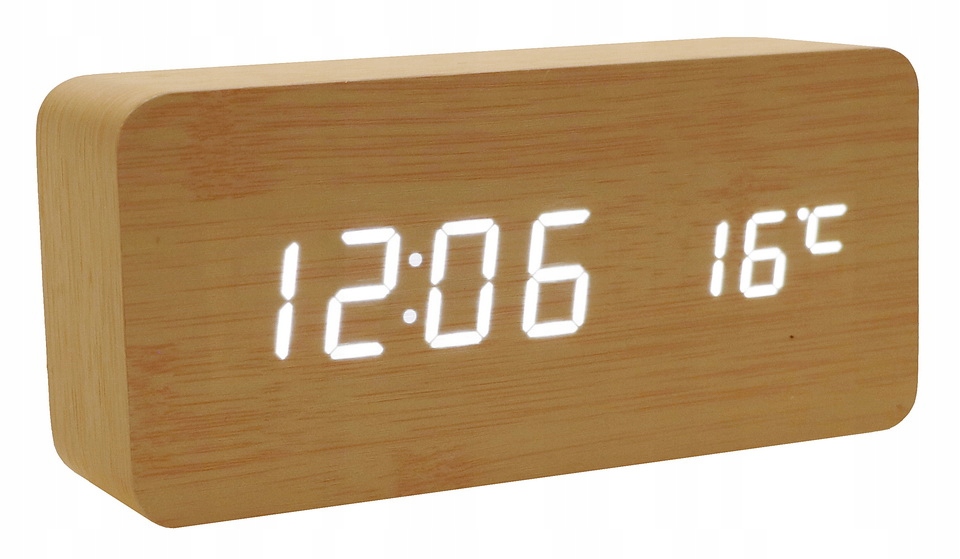 BUDZIK Zegar DREWNIANY Data LED TERMOMETR 862