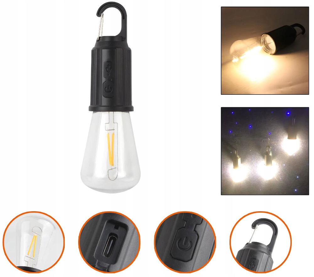 ŻARÓWKA Latarka LED Lampa Kempingowa Do Garażu PIWNICY Z Haczykiem 3133