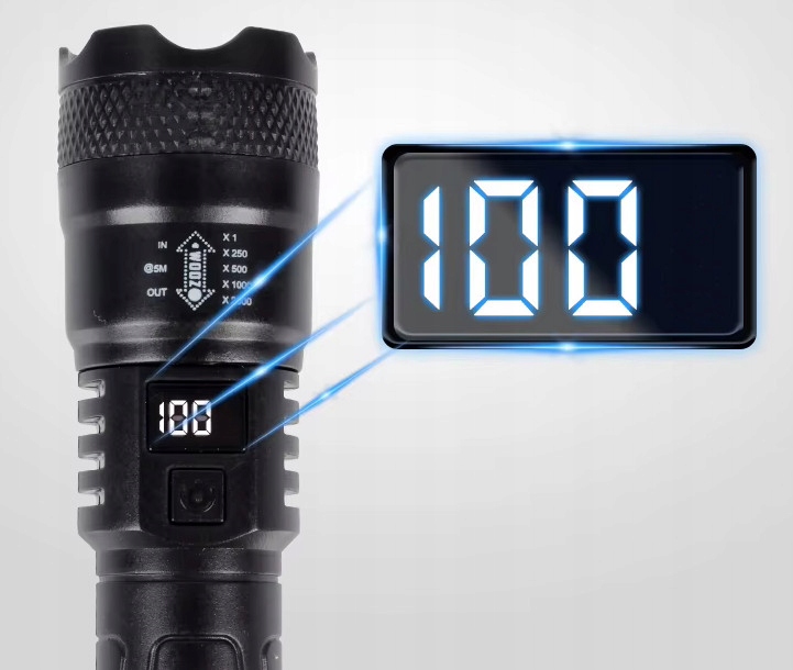 LATARKA LED MOCNA Z Wyświetlaczem Taktyczna MOCNA USB ZOOM A6635