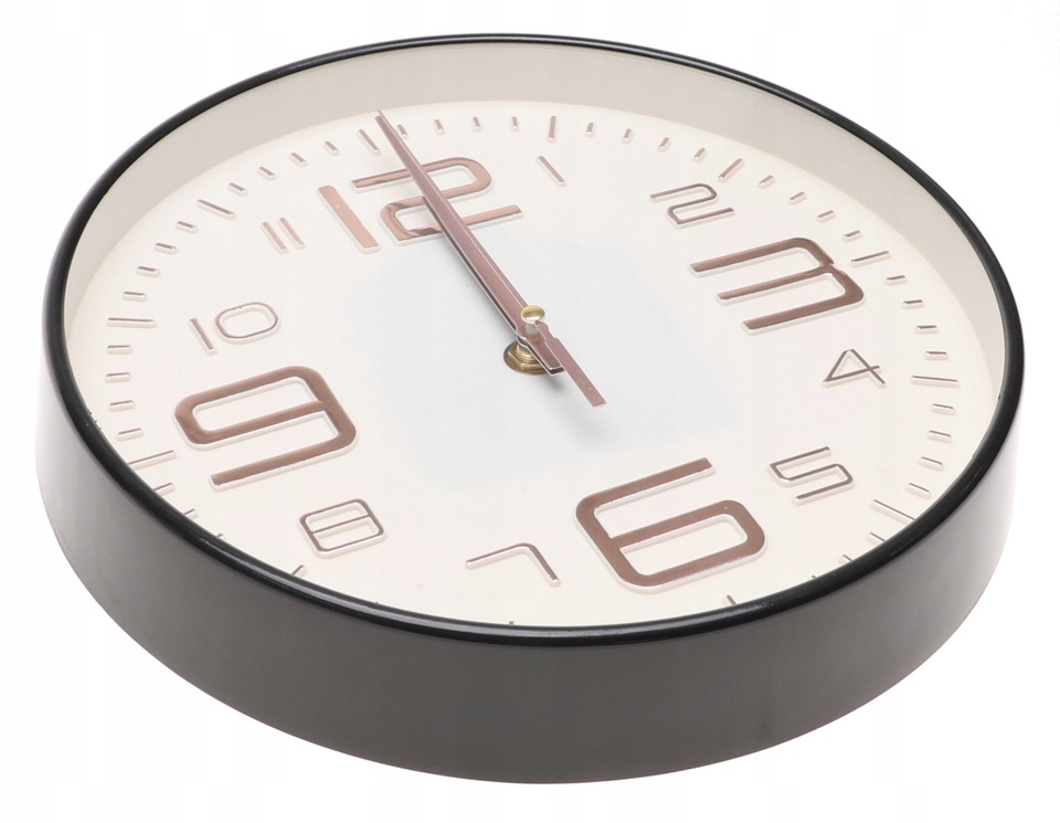 ZEGAR ŚCIENNY 24cm Cichy Płynna Praca DUŻE Cyfry CZARNY A5913