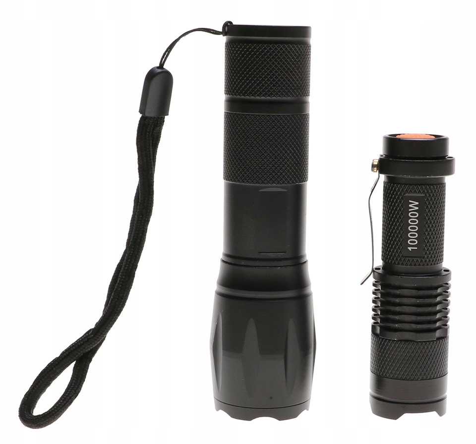 LATARKA LED Taktyczna x2 Akumulatorowa ZESTAW LATAREK Latarki ZOOM 2596