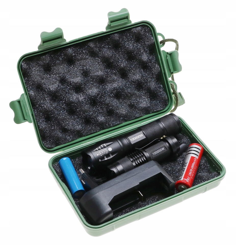 LATARKA LED Taktyczna x2 Akumulatorowa ZESTAW LATAREK Latarki ZOOM 2596