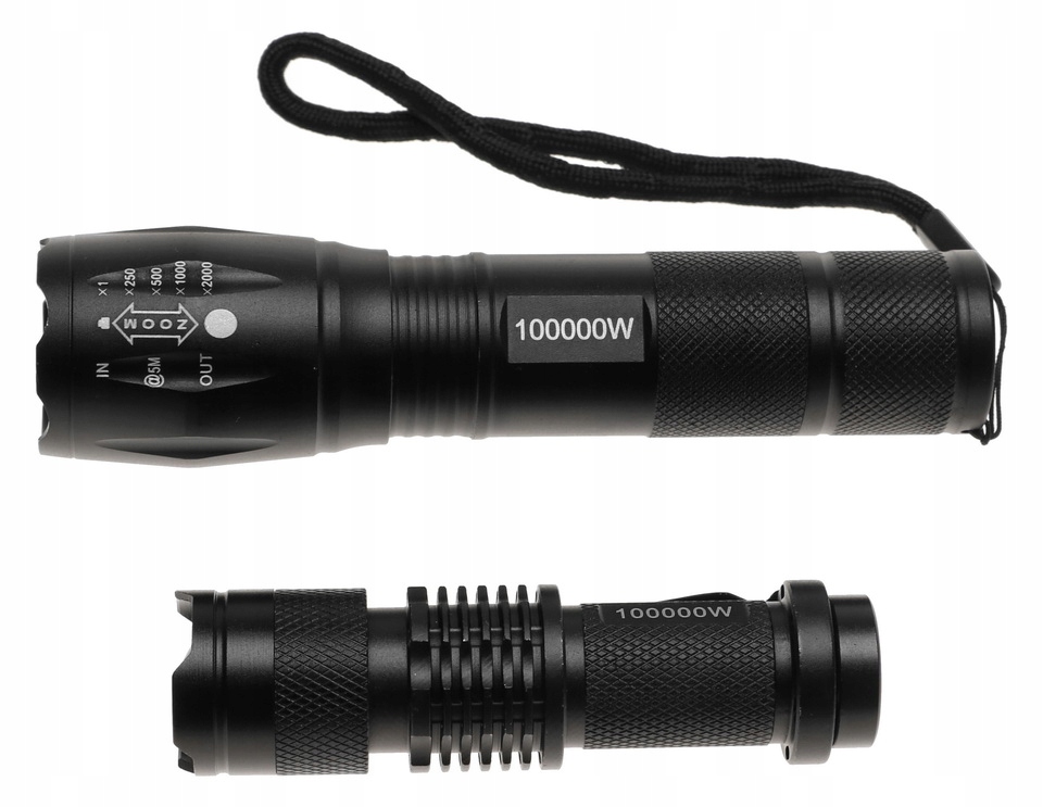 LATARKA LED Taktyczna x2 Akumulatorowa ZESTAW LATAREK Latarki ZOOM 2596