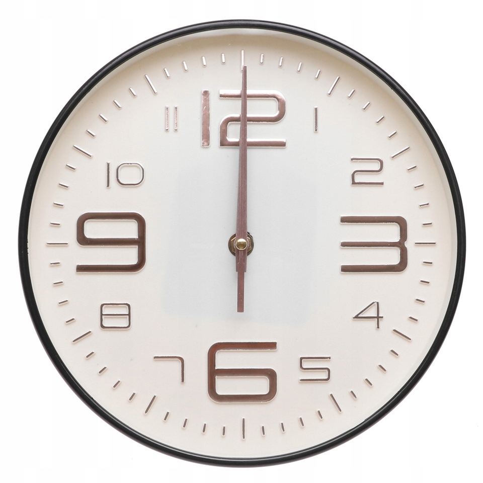 ZEGAR ŚCIENNY 24cm Cichy Płynna Praca DUŻE Cyfry CZARNY A5913