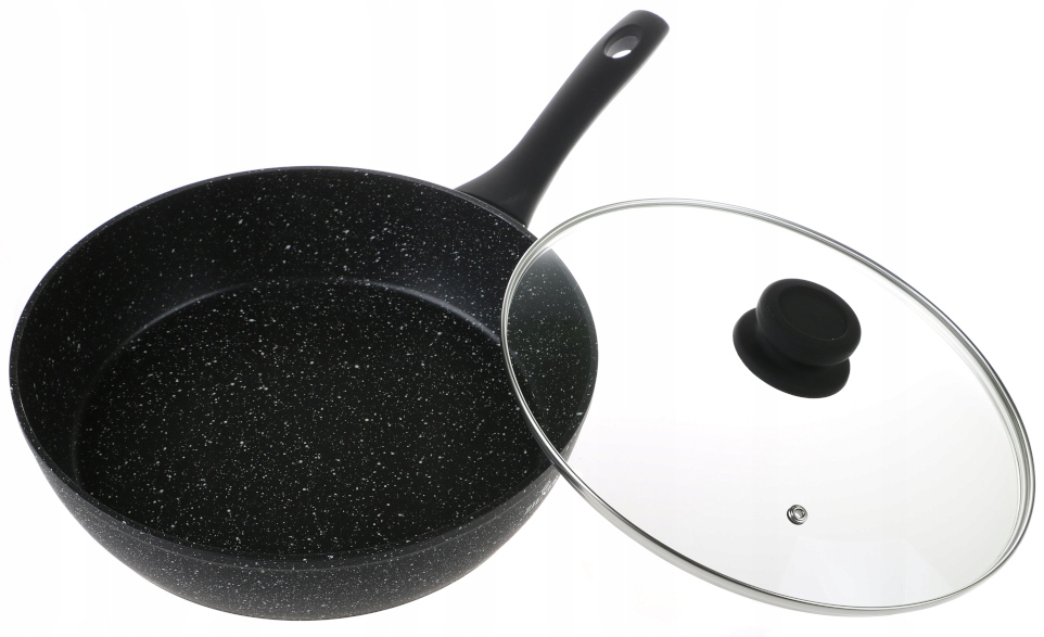 PATELNIA MARMUROWA Nieprzywierająca 30cm INDUKCJA GAZ Z Pokrywką 7718