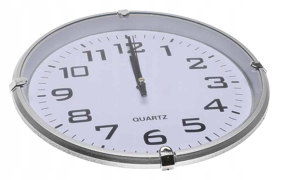 ZEGAR ŚCIENNY 23,5cm Duże Cyfry Okrągły SREBRNY A5902