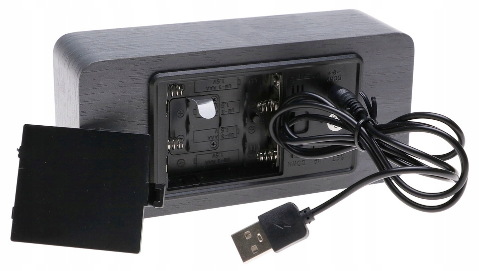 BUDZIK Zegar DREWNIANY Data LED TERMOMETR 862