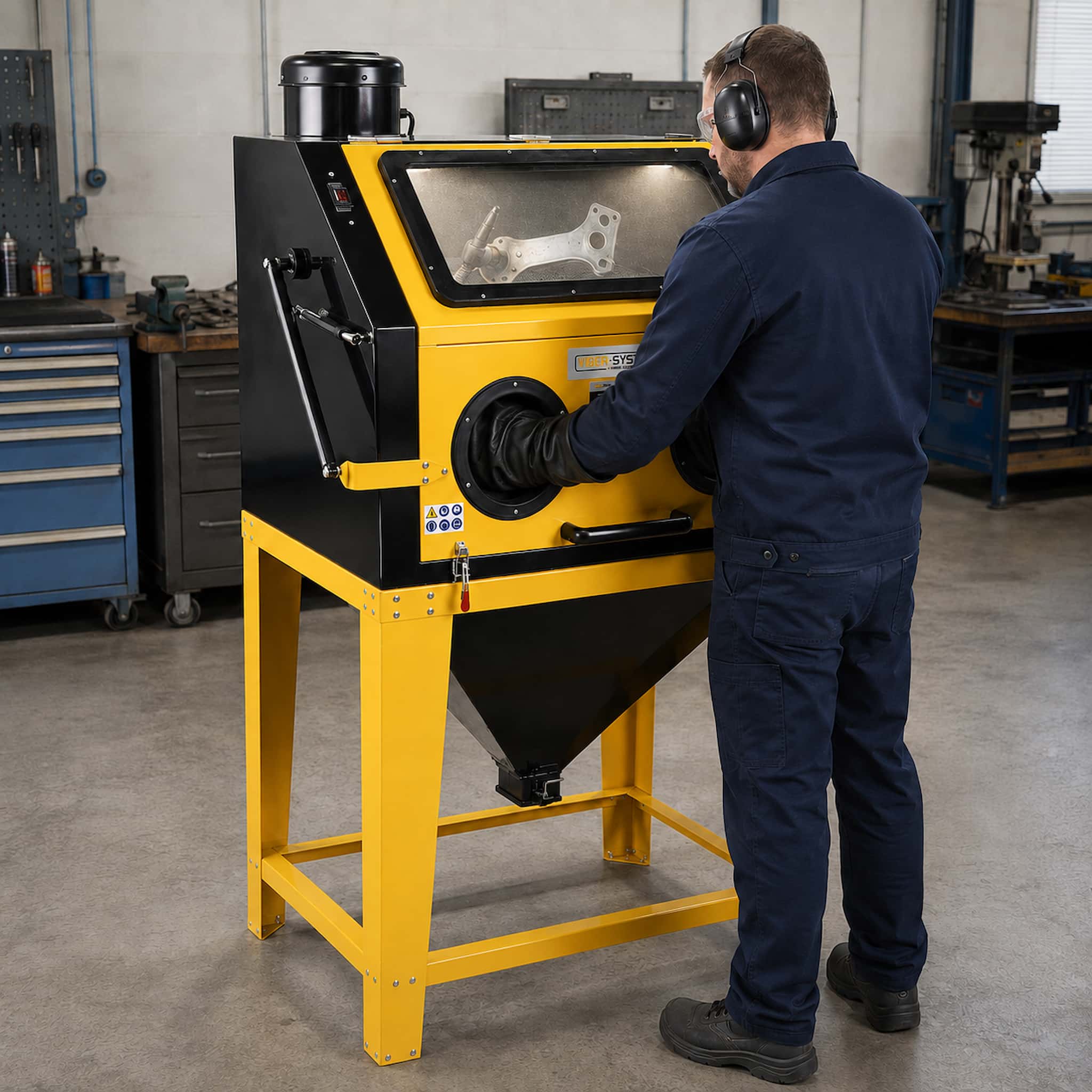 Otwarta komora robocza piaskarki kabinowej PK350