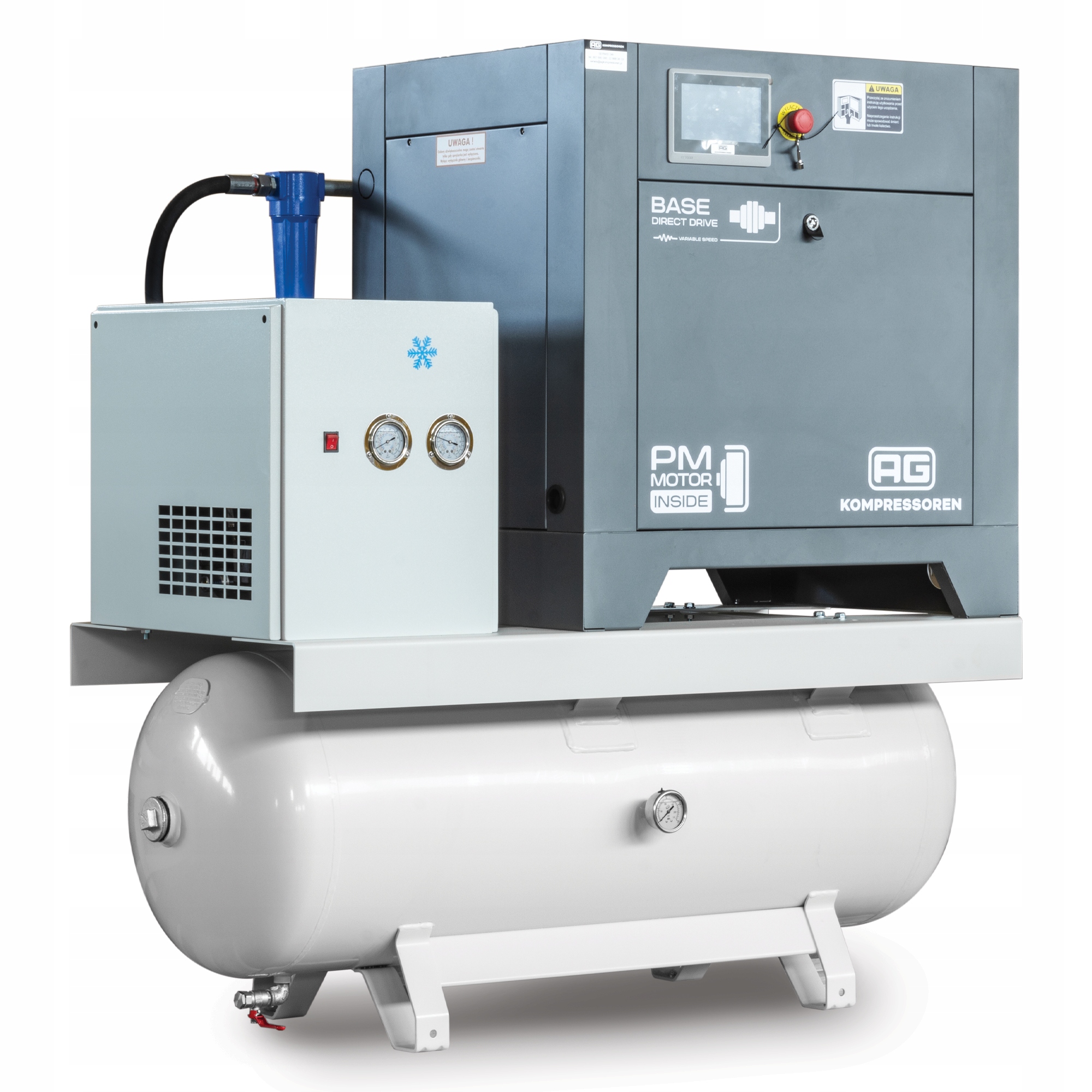 Kompresor śrubowy z falownikiem i osuszaczem 7.5kw, 10 Bar, 270 Litrów 400V