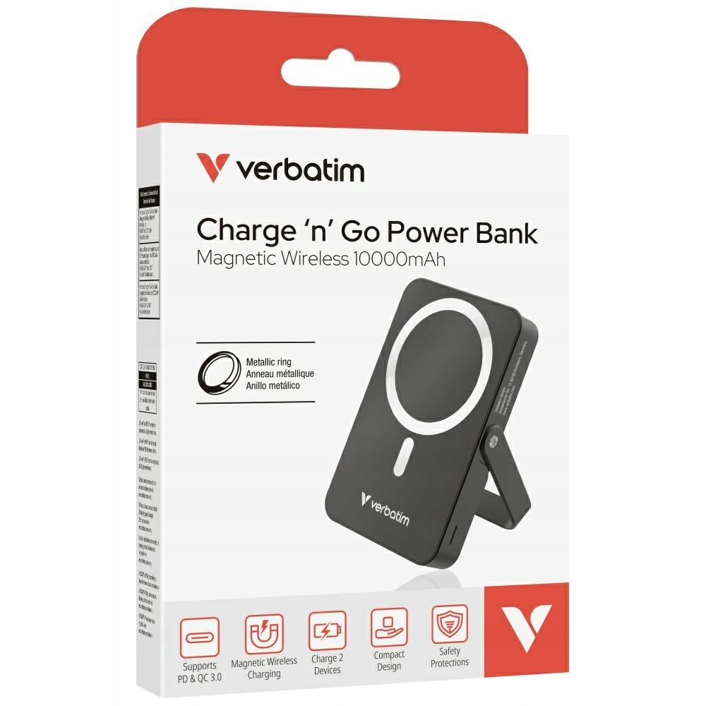Powerbank Verbatim Charge 'n' Go Magnetic Wireless with Stand 10000mAh USB-
