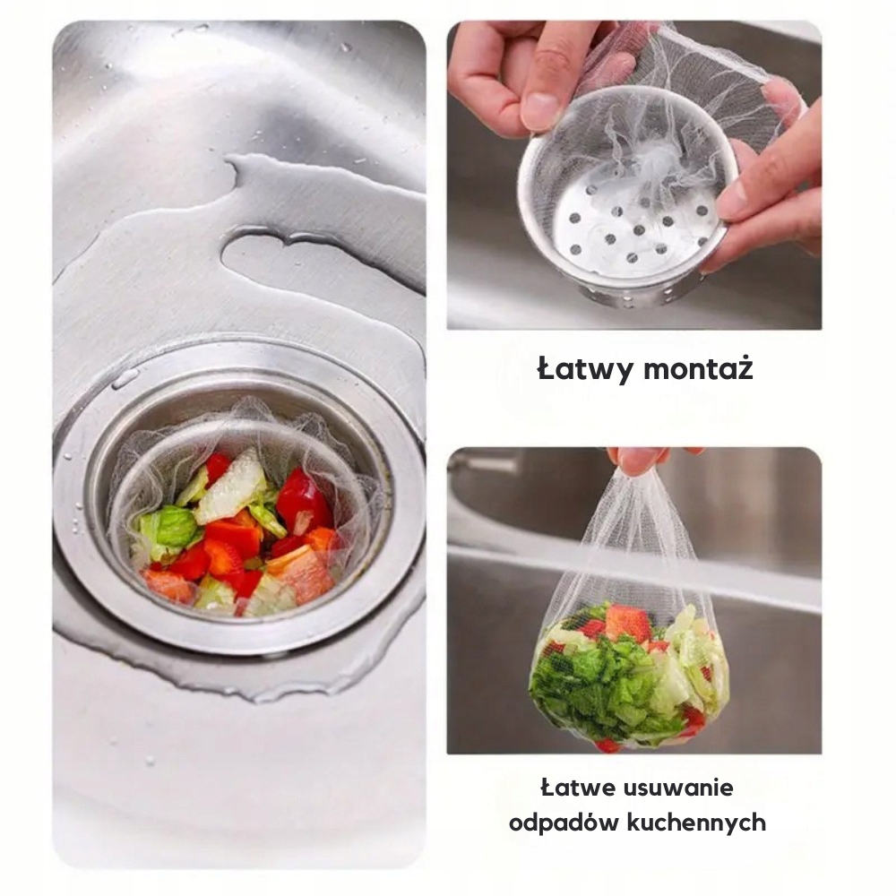 Filtry Do Zlewu Kuchennego ViO XN008 Siatkowy Worek 100 Szt Sitko do zlewu