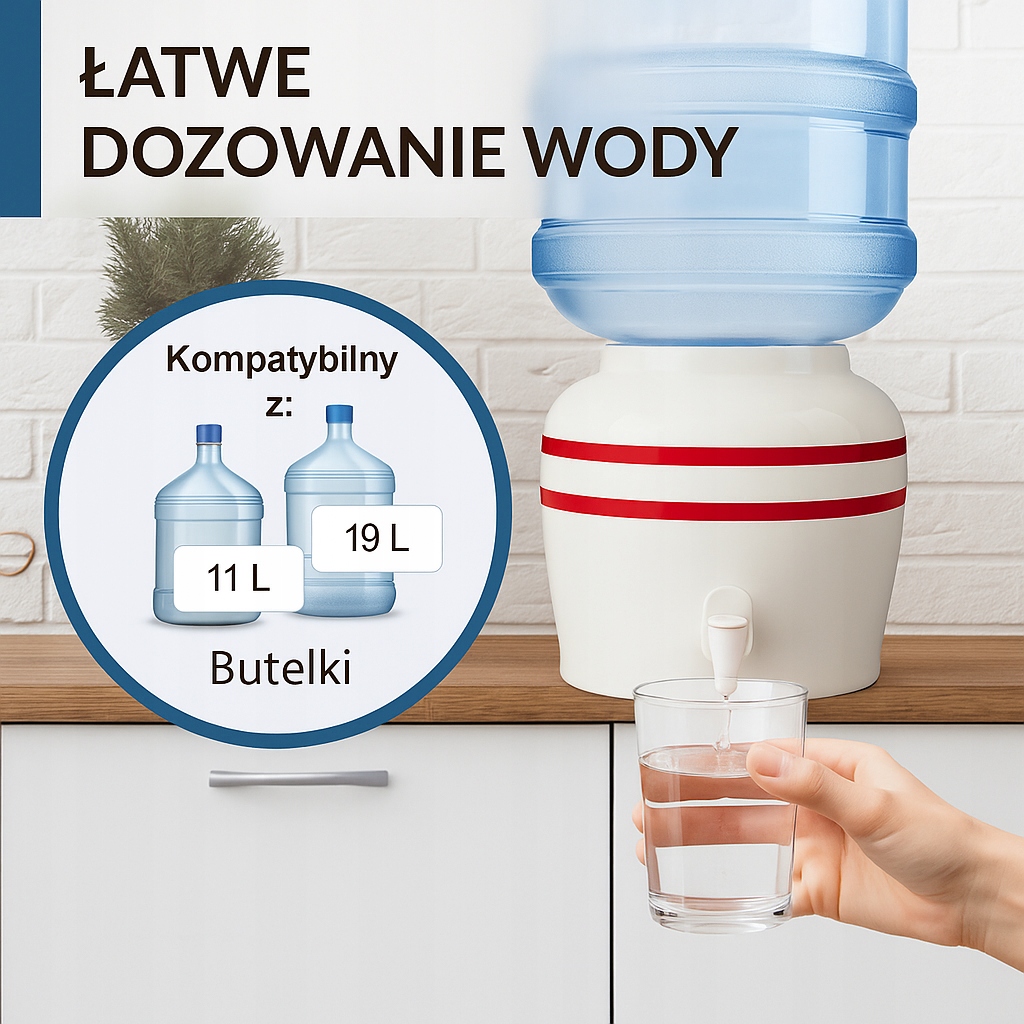Ceramiczny Dystrybutor Wody ViO CD-02 - Czerwony Pasek Zestaw Basic