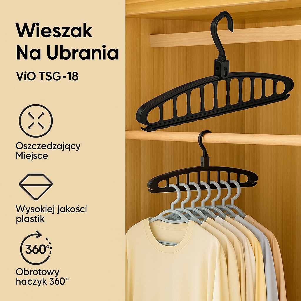 Wieszak na Ubrania Oszczędzający Miejsce TSG-186 Czarny 10 sekcji