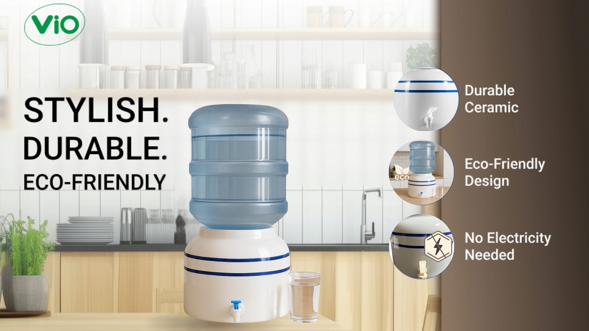 Ceramiczny Dystrybutor Wody ViO CD-02 - Niebieski Pasek Zestaw Basic