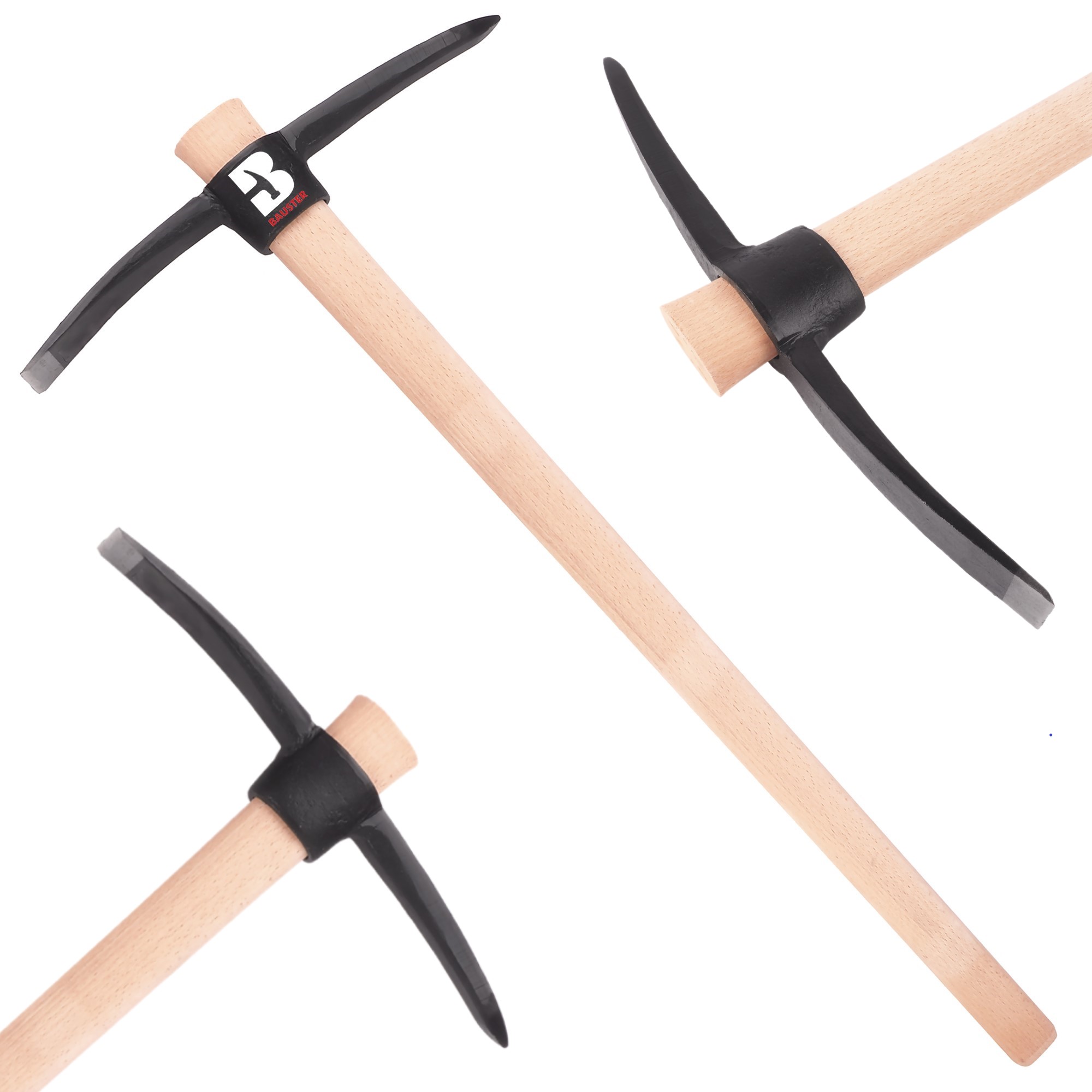 Spitzhacke 2,5 KG mit Stiel Holzgriff 90cm Kreuzhacke Flachhacke Flachspitzhacke
