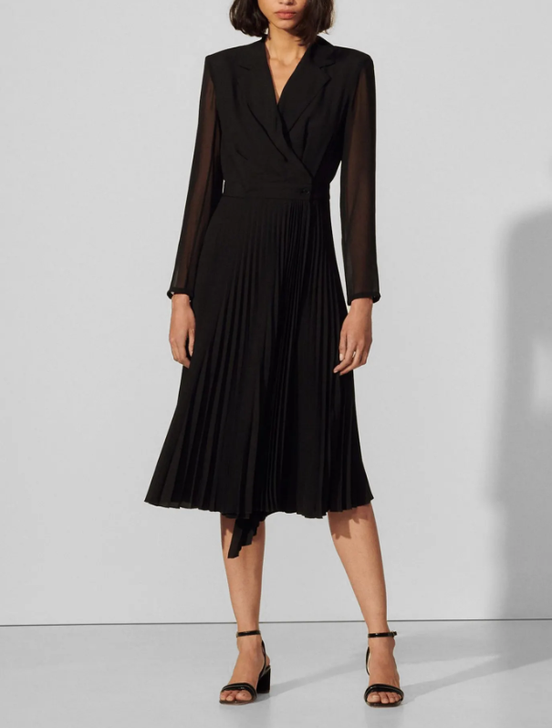 sandro black pleated dress Paradis Pleated-Hem Mini Dress