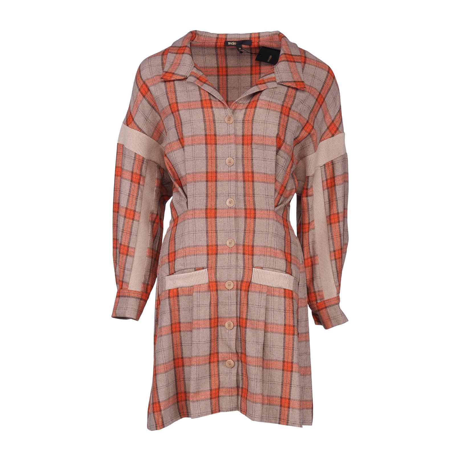 maje plaid shirt dress Maje Womens Check Shirt Dress Silk Blend Size 36 FR S US 4 UK 8 MFPRO02654